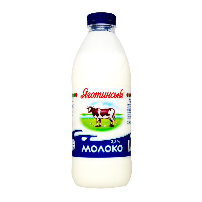 Молоко коров'яче ЯГОТИНСЬКЕ, пастеризоване, 3,2%, 900г